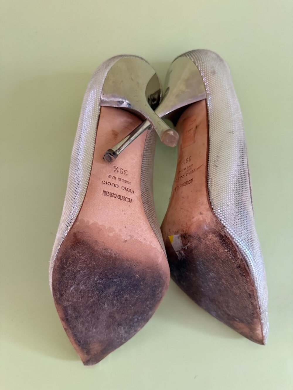 Roberto Cavalli Pink Lizard Metallic Curved Heel Pumps Italy 39.5 US 9 - Picture 7 of 8